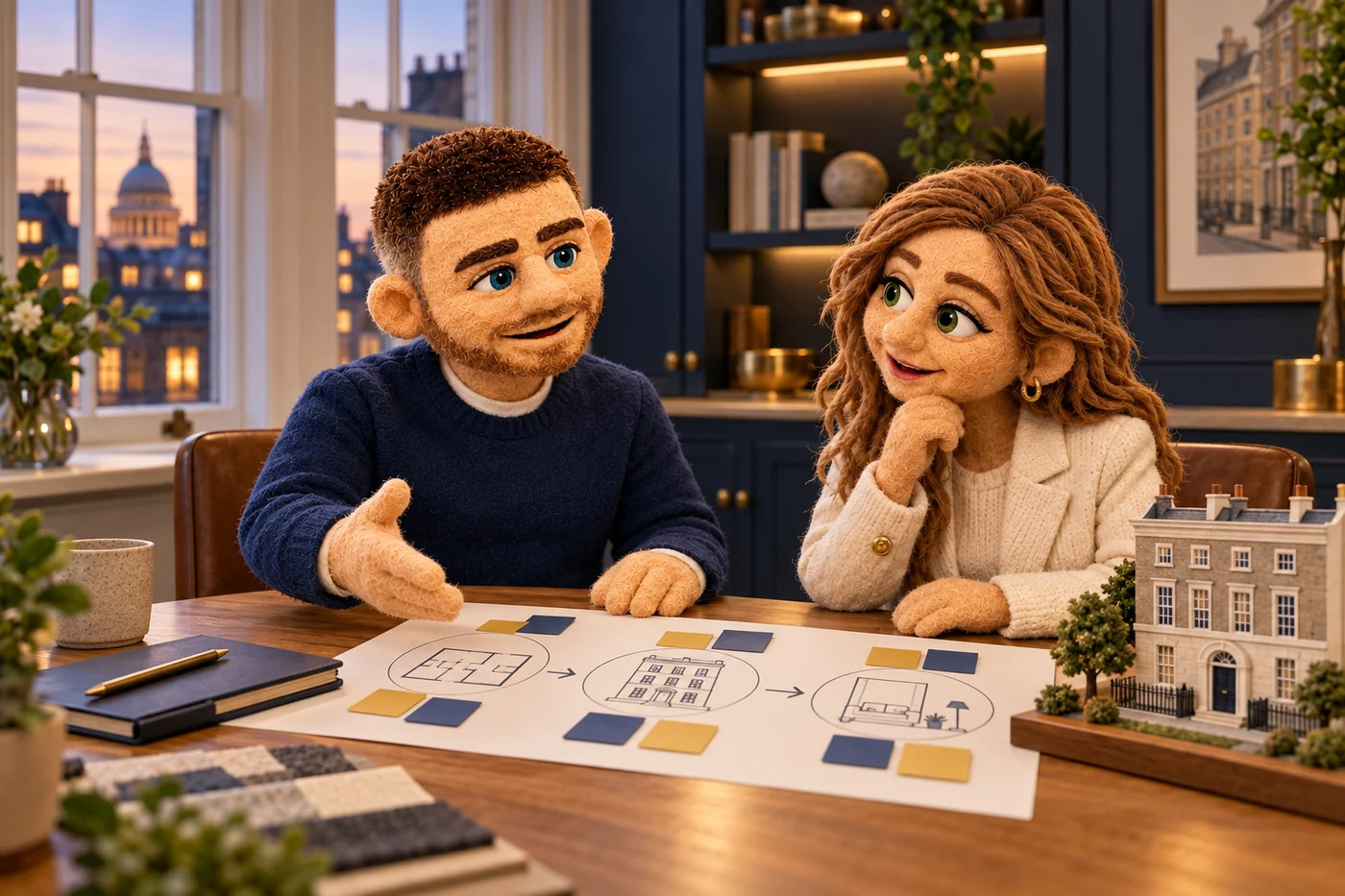 Puppet Jack mapping the next steps of a UK project with a client