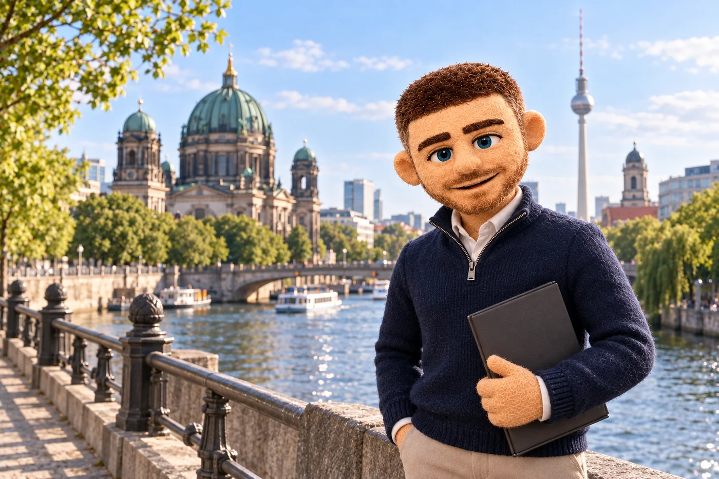 Felt Jack discussing UK property beside the Spree in Berlin