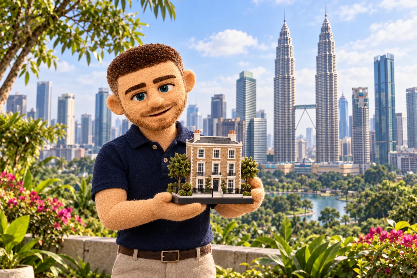 Felt Jack with UK property plans in Kuala Lumpur, with the Petronas Towers behind him